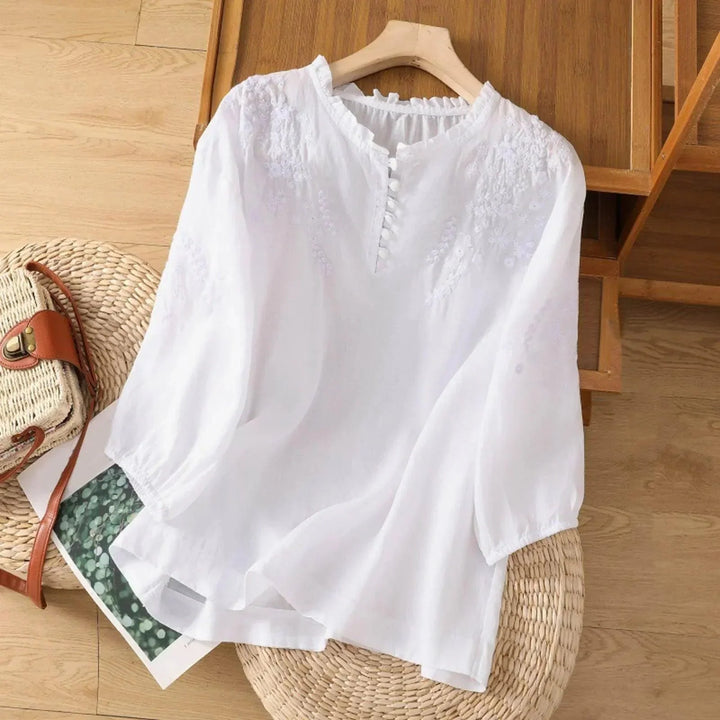 Blusen Damen Elegant Stickerei Langarm | Damenbluse Baumwolle Romantisch | Bluse Damen Langarm Festlich Bestickt