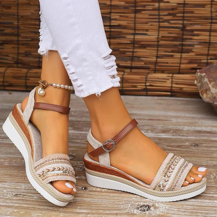 Plateau Sandalen Damen Glitzer | Keilabsatz Boho Perlen | Sommersandalen Verstellbar Strand