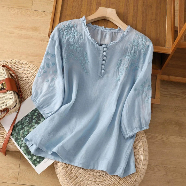 Blusen Damen Elegant Stickerei Langarm | Damenbluse Baumwolle Romantisch | Bluse Damen Langarm Festlich Bestickt