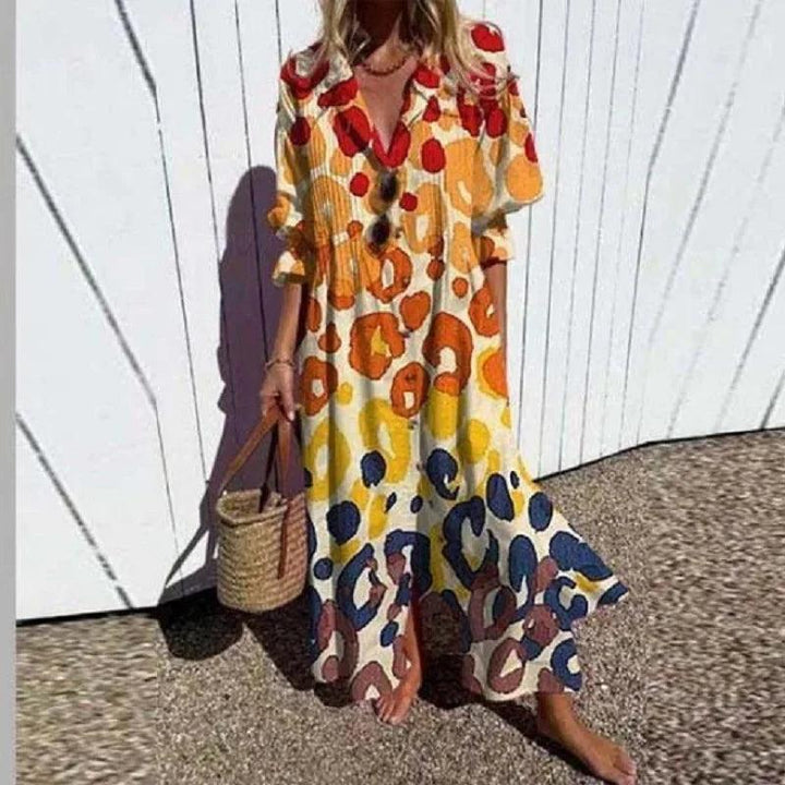 Sommerkleid Damen Blumendruck Boho | Freizeitkleid Damen Fliessend Sommer | Damen Strandkleid Leicht Bunt