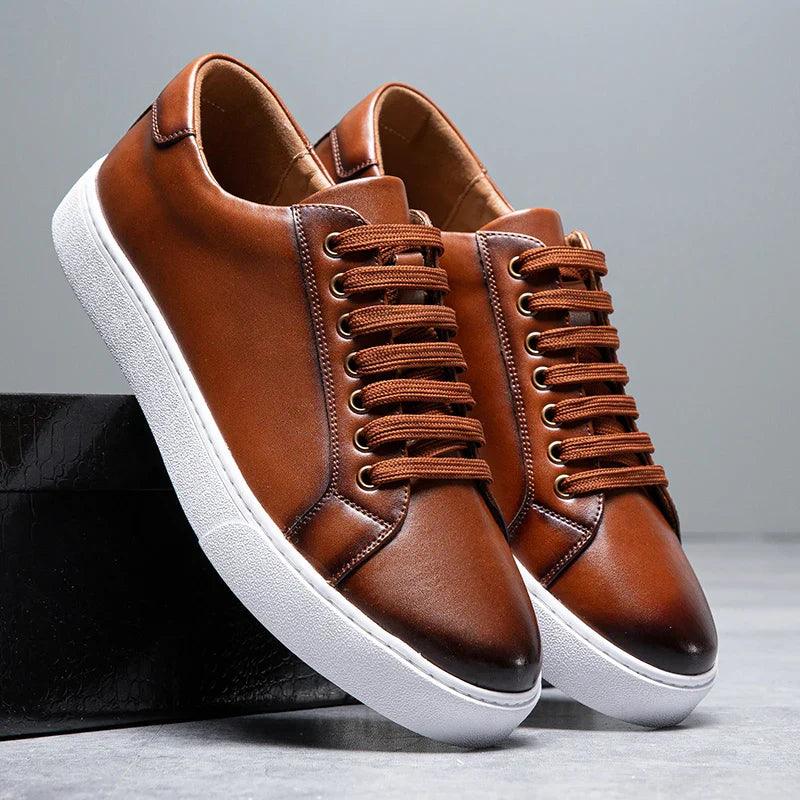 Herren Sneaker Leder Formal | Schnürung Weisse Sohle Smart | Halbschuhe Business Casual