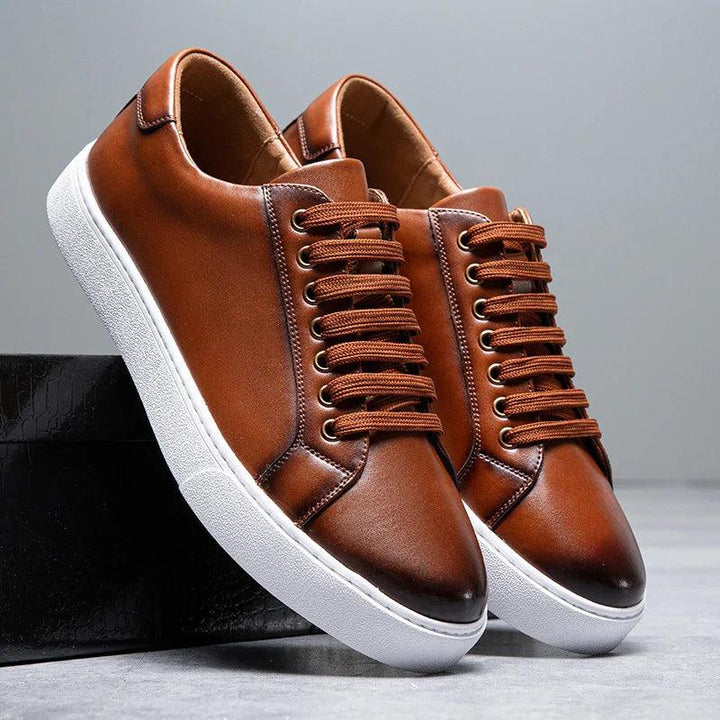 Herren Sneaker Leder Formal | Schnürung Weisse Sohle Smart | Halbschuhe Business Casual