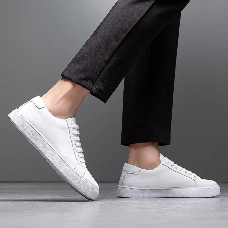 Herren Sneaker Leder Formal | Schnürung Weisse Sohle Smart | Halbschuhe Business Casual