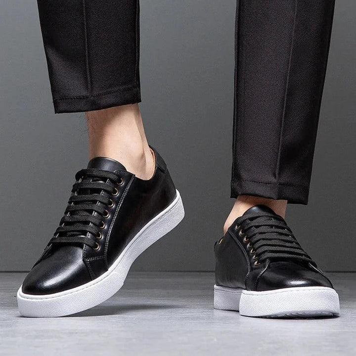 Herren Sneaker Leder Formal | Schnürung Weisse Sohle Smart | Halbschuhe Business Casual