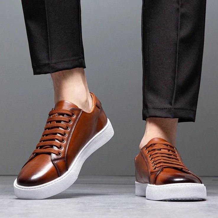 Herren Sneaker Leder Formal | Schnürung Weisse Sohle Smart | Halbschuhe Business Casual