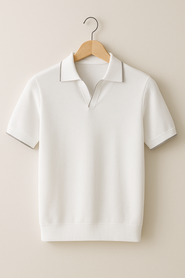Poloshirt Herren Slim Fit Strick | Herren Polo Kontrast-Besatz | Strickpolo Herren Modern