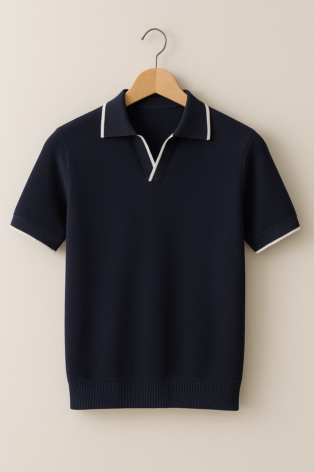 Poloshirt Herren Slim Fit Strick | Herren Polo Kontrast-Besatz | Strickpolo Herren Modern