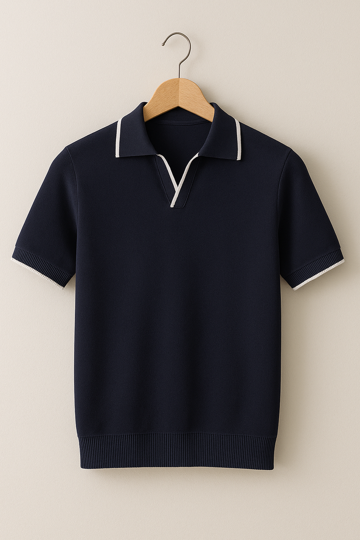 Poloshirt Herren Slim Fit Strick | Herren Polo Kontrast-Besatz | Strickpolo Herren Modern