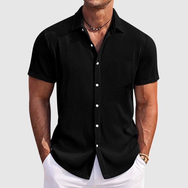 Strukturhemd Herren Kurzarm | Männer Streifenhemd Brusttasche | Smart Casual Knopfhemd Vielfarbig