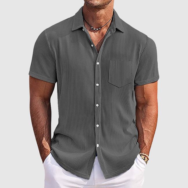 Strukturhemd Herren Kurzarm | Männer Streifenhemd Brusttasche | Smart Casual Knopfhemd Vielfarbig
