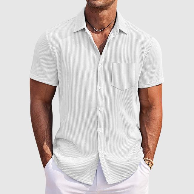 Strukturhemd Herren Kurzarm | Männer Streifenhemd Brusttasche | Smart Casual Knopfhemd Vielfarbig