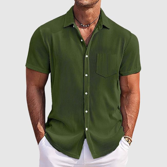 Strukturhemd Herren Kurzarm | Männer Streifenhemd Brusttasche | Smart Casual Knopfhemd Vielfarbig