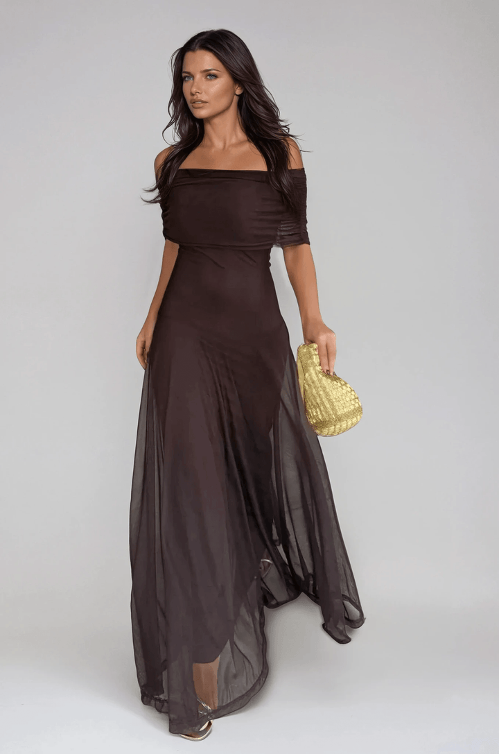Abendkleider Hochzeit Damen Maxikleid | Maxikleid Damen Festlich Elegant Off-Shoulder | Brautjungfernkleid Chiffon Fliessend
