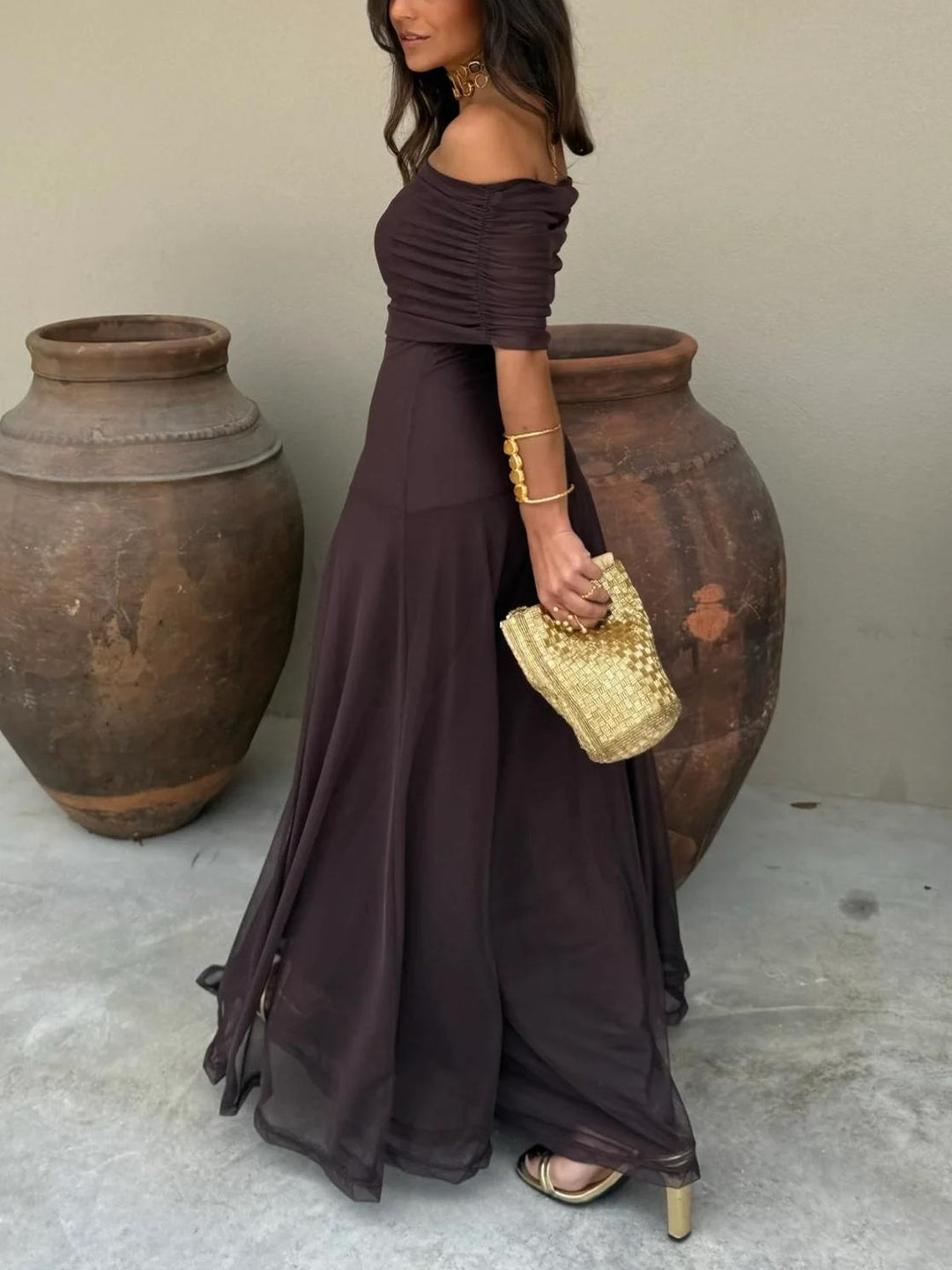Abendkleider Hochzeit Damen Maxikleid | Maxikleid Damen Festlich Elegant Off-Shoulder | Brautjungfernkleid Chiffon Fliessend