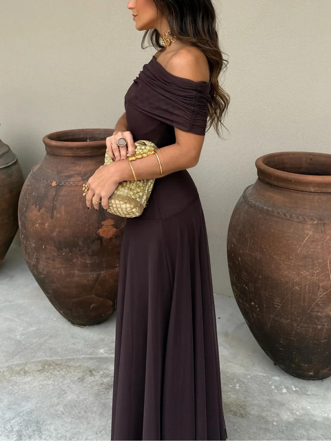 Abendkleider Hochzeit Damen Maxikleid | Maxikleid Damen Festlich Elegant Off-Shoulder | Brautjungfernkleid Chiffon Fliessend