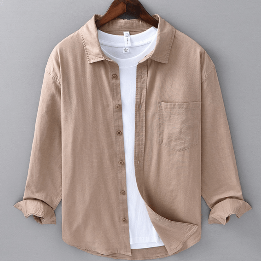 Knopfhemd Herren Spitzkragen | Männer Hemd Brusttasche Leinen | Vielseitiges Freizeithemd Langarm