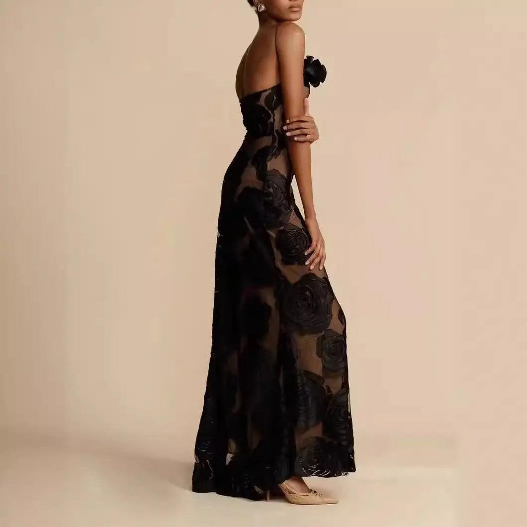 Abendkleider Lang One-Shoulder | Maxikleid Damen Schwarz Bodenlang Formal | Hochzeitsgast Kleid Bodenlang Spitze