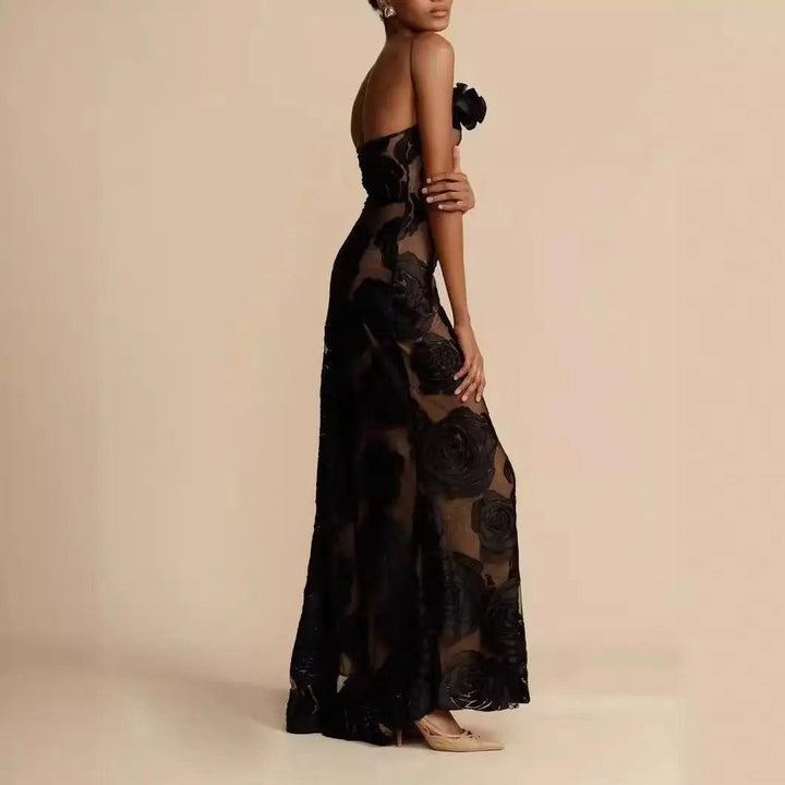 Abendkleider Lang One-Shoulder | Maxikleid Damen Schwarz Bodenlang Formal | Hochzeitsgast Kleid Bodenlang Spitze
