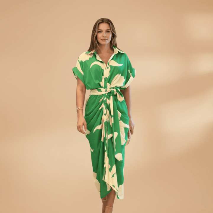 Midikleid Damen Knopfleiste | Taillenband Klassischer Kragen | Sommerkleid Büro Elegant