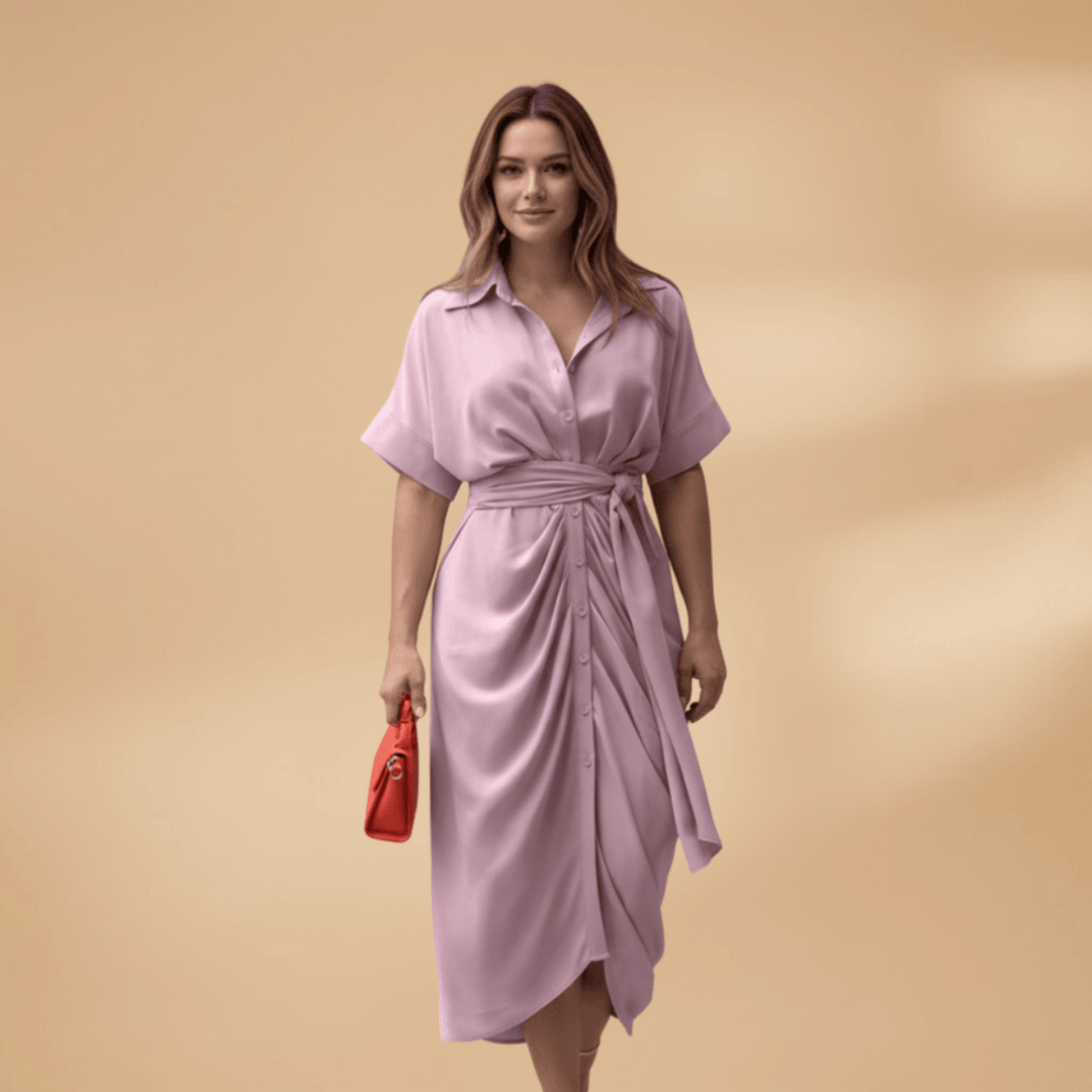 Midikleid Damen Knopfleiste | Taillenband Klassischer Kragen | Sommerkleid Büro Elegant
