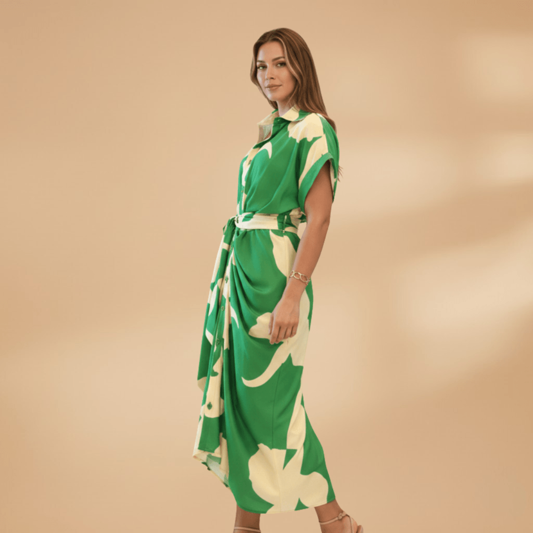 Midikleid Damen Knopfleiste | Taillenband Klassischer Kragen | Sommerkleid Büro Elegant
