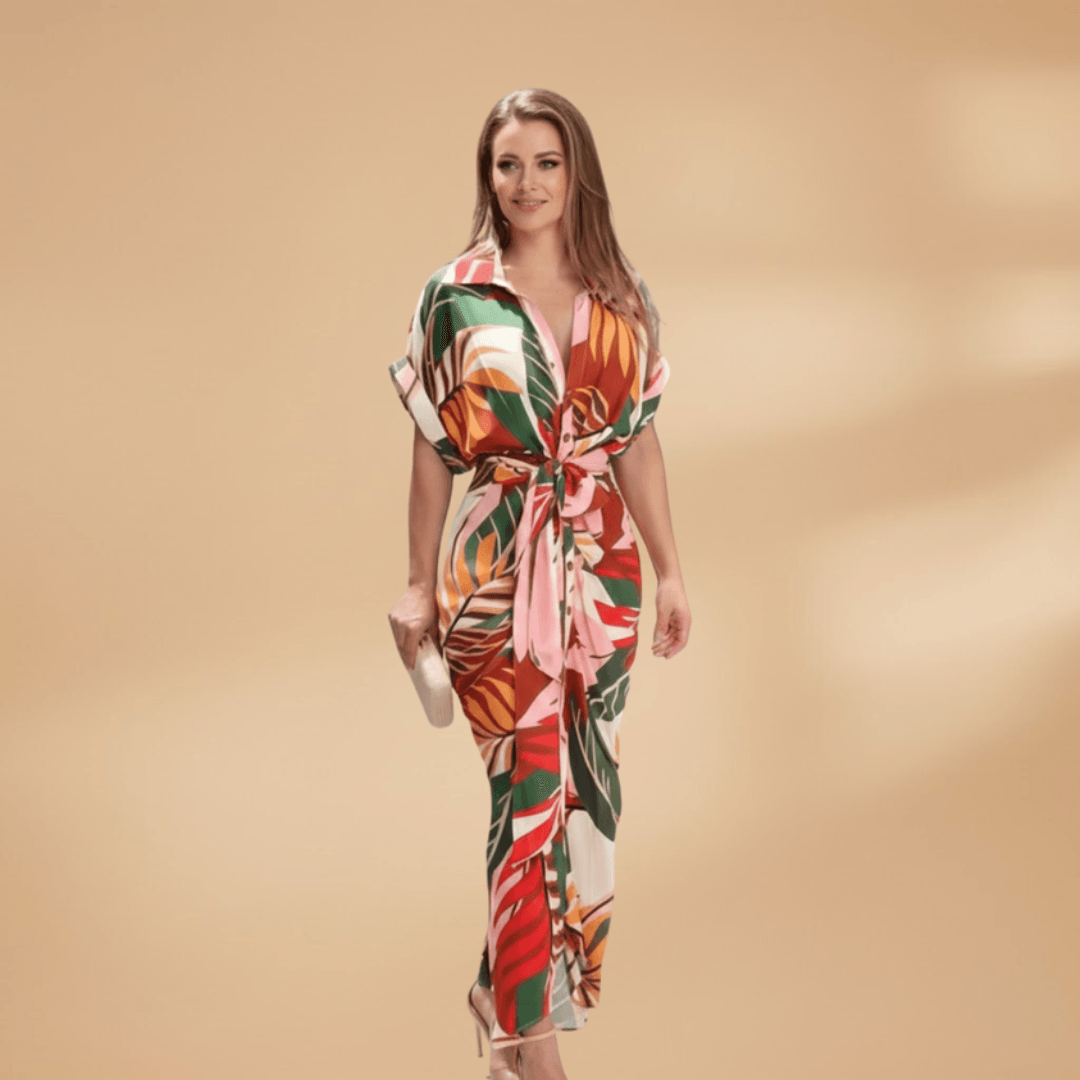 Midikleid Damen Knopfleiste | Taillenband Klassischer Kragen | Sommerkleid Büro Elegant