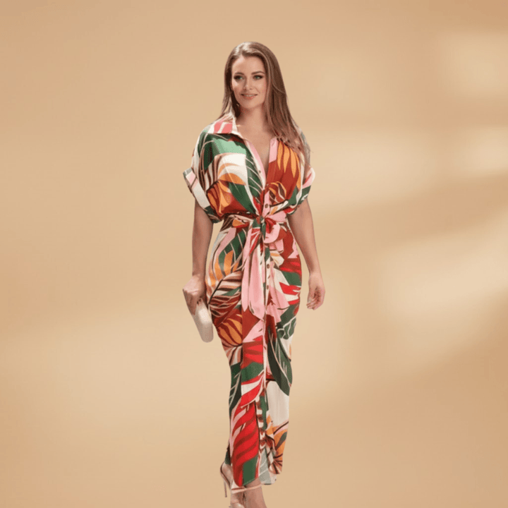Midikleid Damen Knopfleiste | Taillenband Klassischer Kragen | Sommerkleid Büro Elegant