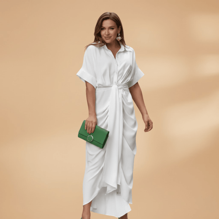 Midikleid Damen Knopfleiste | Taillenband Klassischer Kragen | Sommerkleid Büro Elegant