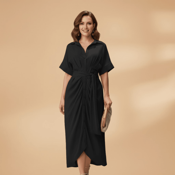 Midikleid Damen Knopfleiste | Taillenband Klassischer Kragen | Sommerkleid Büro Elegant