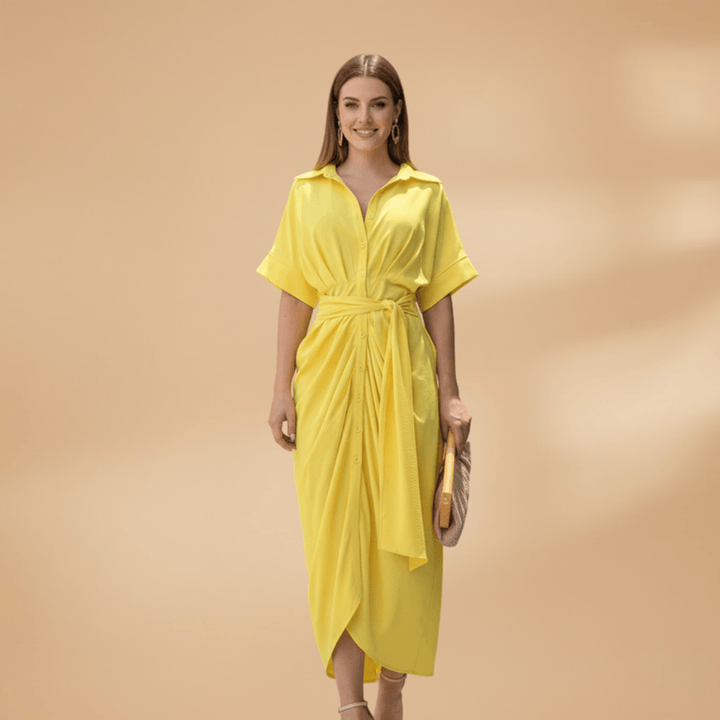 Midikleid Damen Knopfleiste | Taillenband Klassischer Kragen | Sommerkleid Büro Elegant