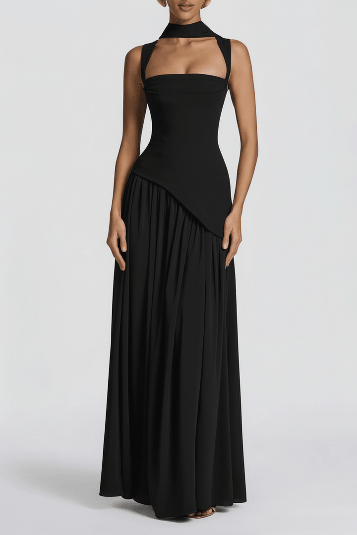 Abendkleider Schwarz Lang | Maxi Kleid Damen Quadratausschnitt Schlitz | Festliches Abendkleid Bodenlang