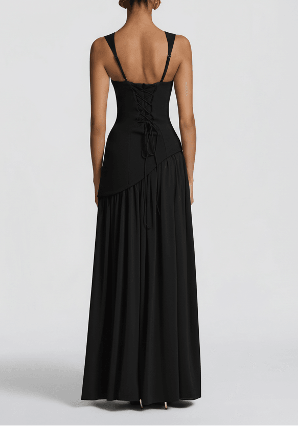 Abendkleider Schwarz Lang | Maxi Kleid Damen Quadratausschnitt Schlitz | Festliches Abendkleid Bodenlang