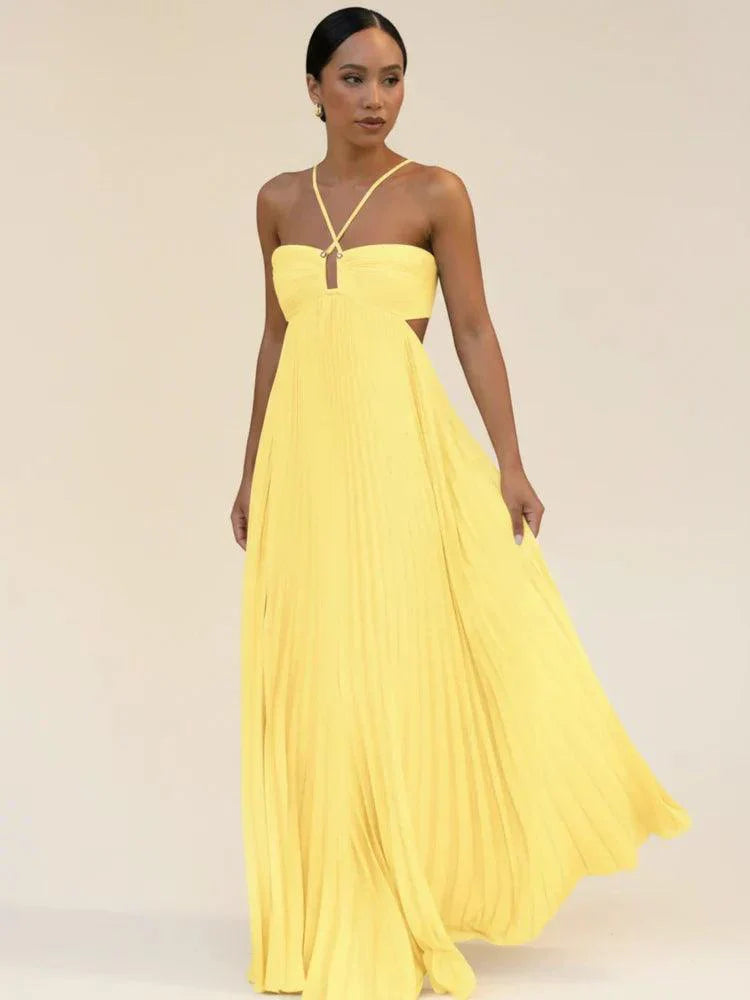 Maxikleid Damen Neckholder Rueckenausschnitt | Abendkleid Plissee Damen Rueckenfrei | Sommerkleider Midi Rueckenlos Damen