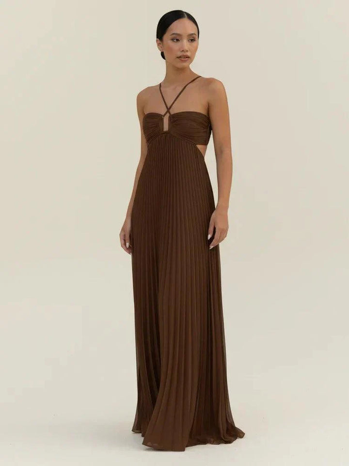 Maxikleid Damen Neckholder Rueckenausschnitt | Abendkleid Plissee Damen Rueckenfrei | Sommerkleider Midi Rueckenlos Damen
