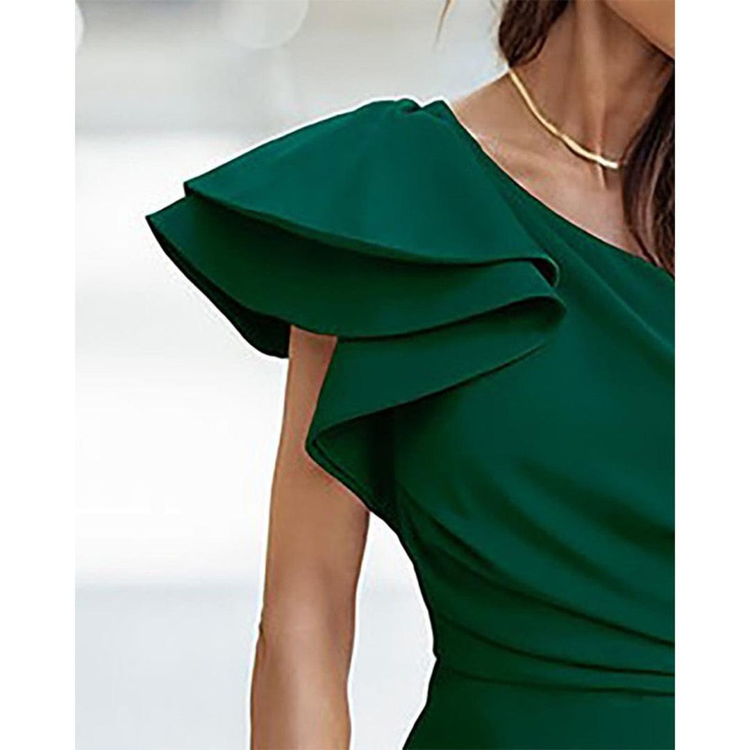 One Shoulder Kleid Damen Abend | Abendkleid Damen Festlich Rüschenärmel | Wickelkleid Damen Elegant