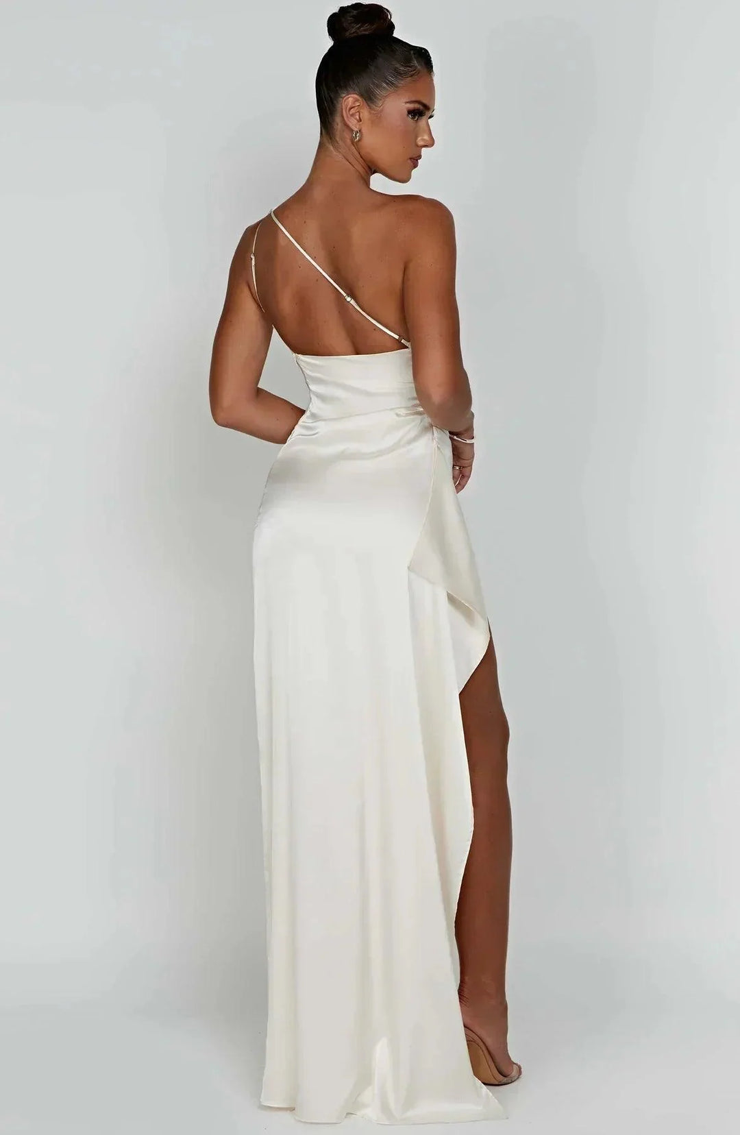 Abendkleid Damen Lang Asymmetrisch | One Shoulder Kleid Damen Schlitz | Festkleid Damen Drapiert Elegant