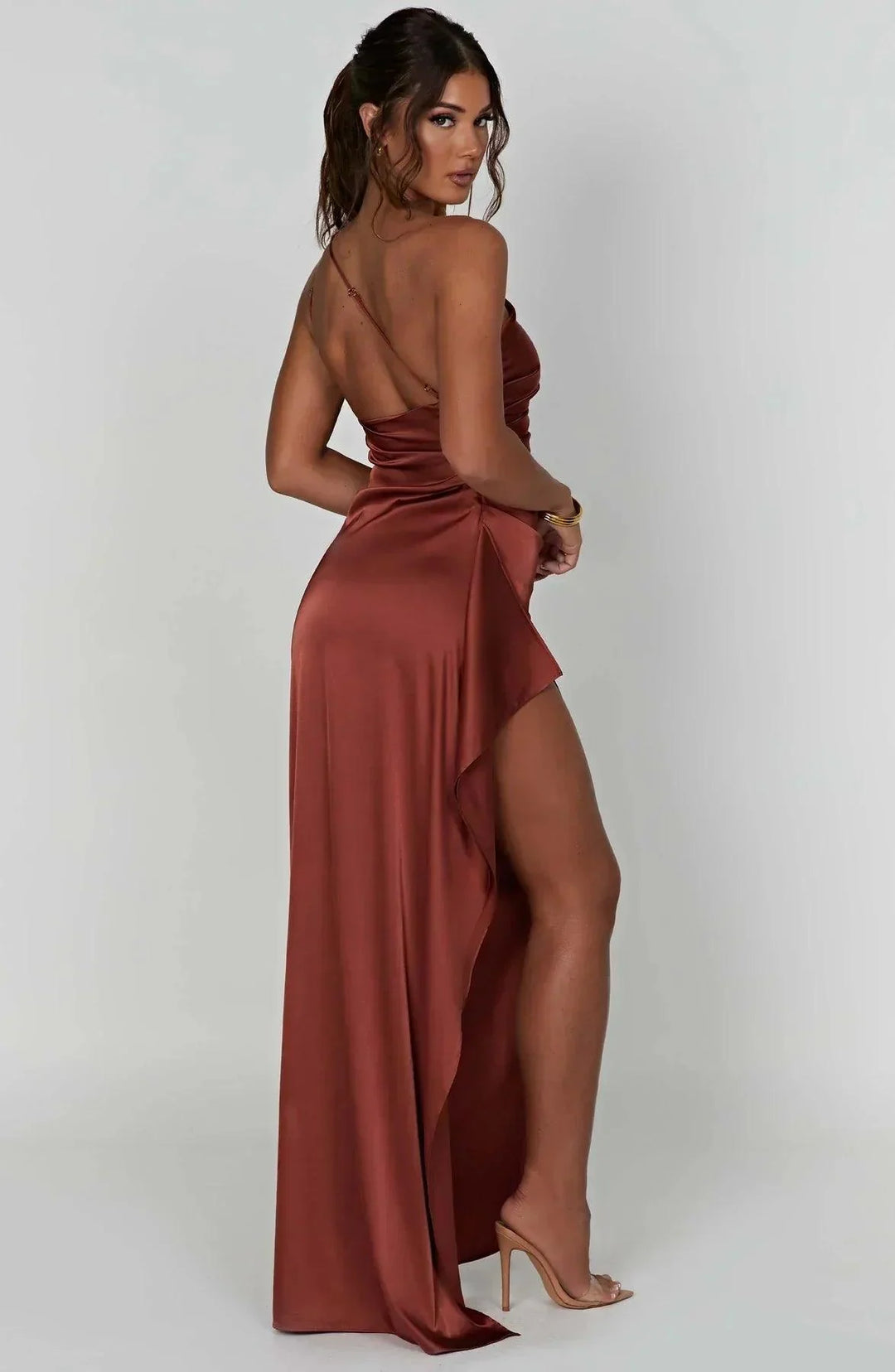 Abendkleid Damen Lang Asymmetrisch | One Shoulder Kleid Damen Schlitz | Festkleid Damen Drapiert Elegant
