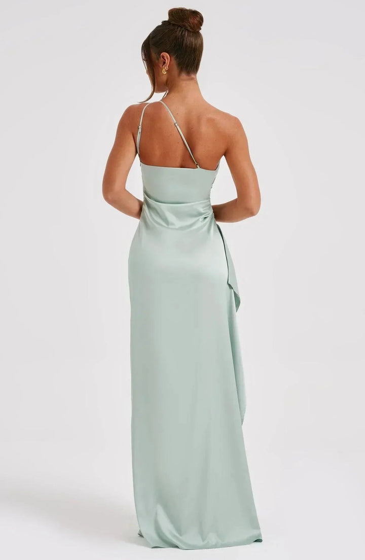 Abendkleid Damen Lang Asymmetrisch | One Shoulder Kleid Damen Schlitz | Festkleid Damen Drapiert Elegant