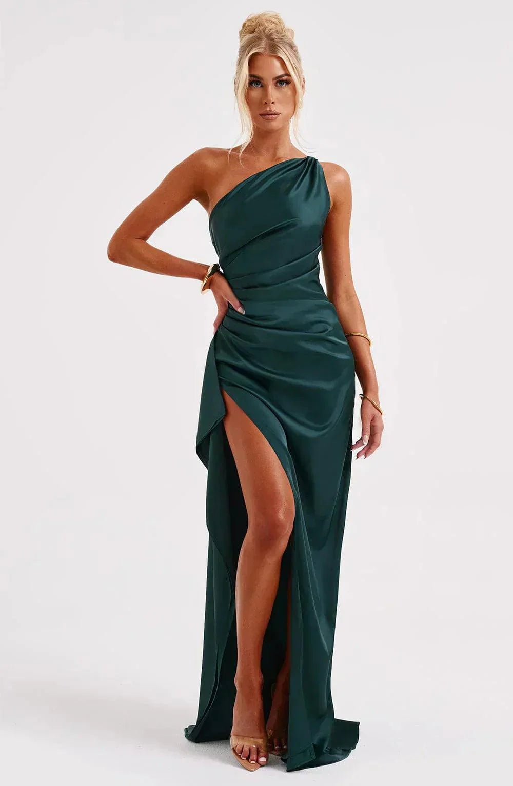 Abendkleid Damen Lang Asymmetrisch | One Shoulder Kleid Damen Schlitz | Festkleid Damen Drapiert Elegant