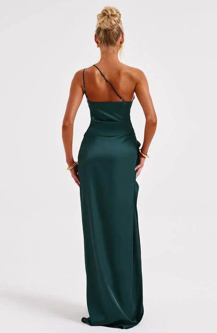 Abendkleid Damen Lang Asymmetrisch | One Shoulder Kleid Damen Schlitz | Festkleid Damen Drapiert Elegant