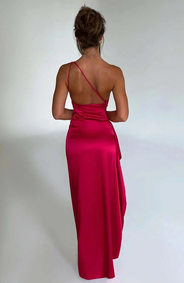 Abendkleid Damen Lang Asymmetrisch | One Shoulder Kleid Damen Schlitz | Festkleid Damen Drapiert Elegant