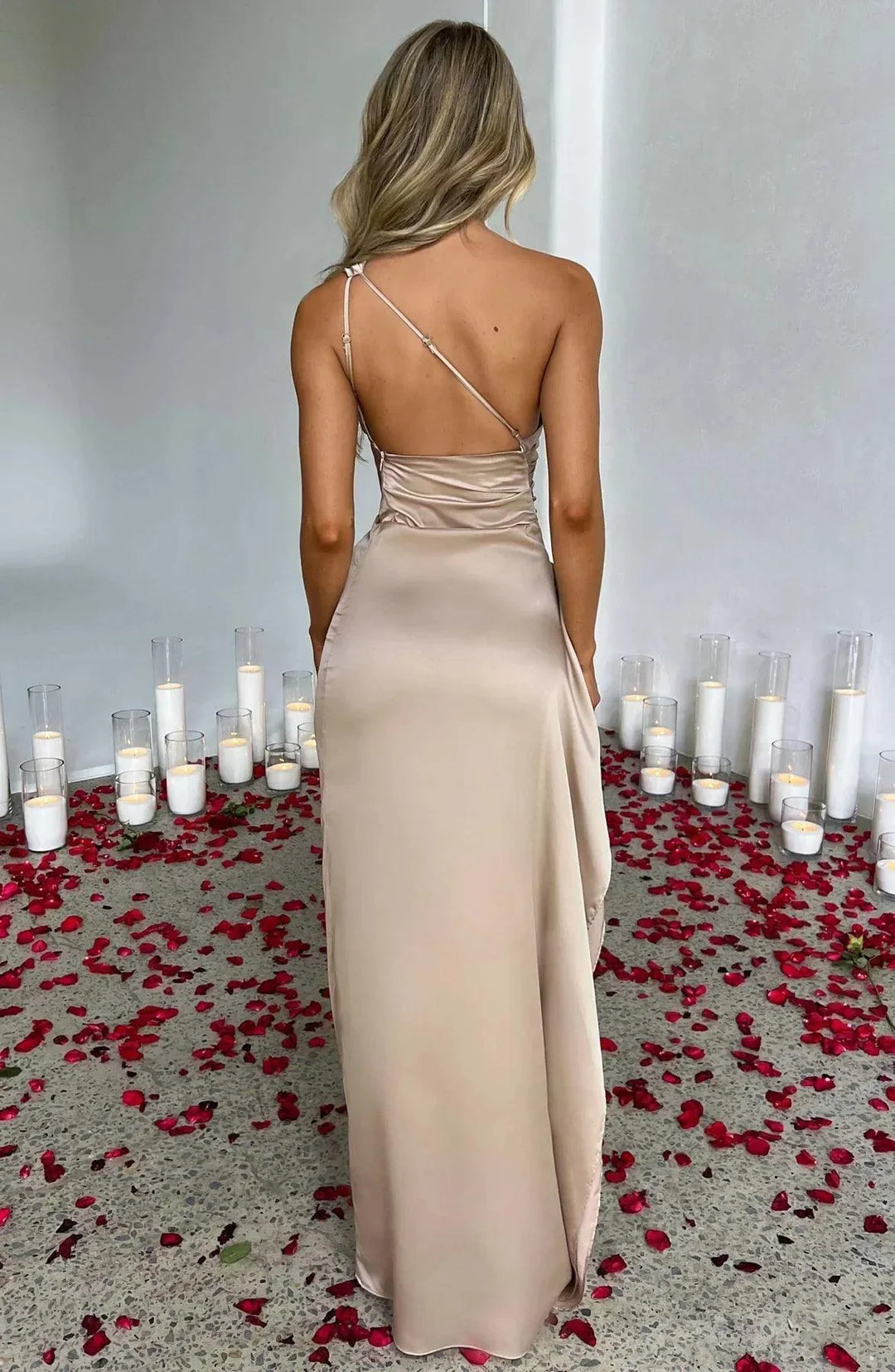 Abendkleid Damen Lang Asymmetrisch | One Shoulder Kleid Damen Schlitz | Festkleid Damen Drapiert Elegant