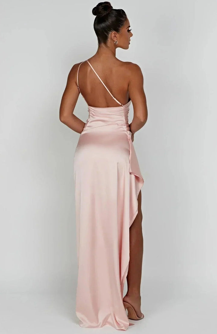 Abendkleid Damen Lang Asymmetrisch | One Shoulder Kleid Damen Schlitz | Festkleid Damen Drapiert Elegant