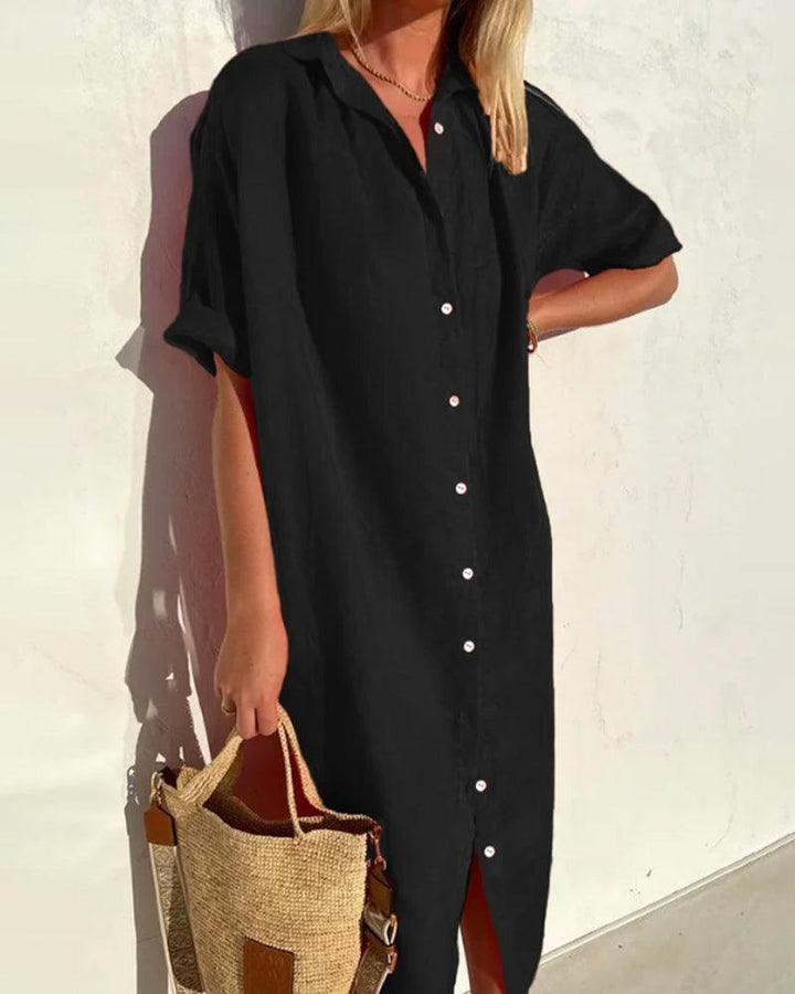 Sommerkleid Damen Maxi | Maxikleid Damen V-Ausschnitt Knopfleiste | Strandkleid Damen Locker Leicht