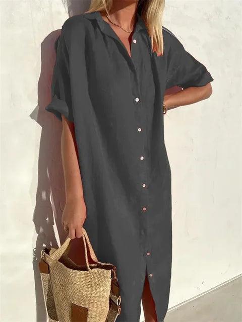 Sommerkleid Damen Maxi | Maxikleid Damen V-Ausschnitt Knopfleiste | Strandkleid Damen Locker Leicht