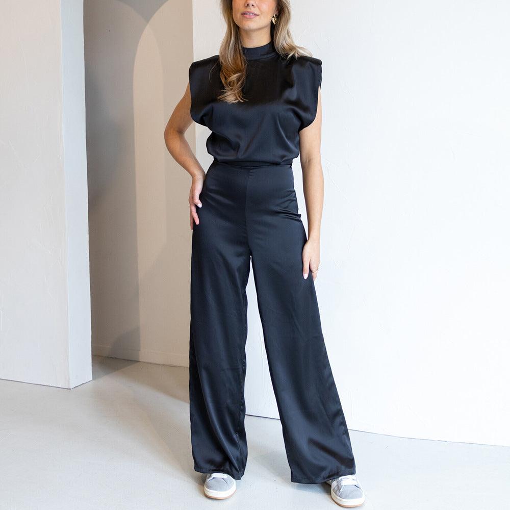 Jumpsuit Damen Elegant Weitbein | Overall Damen Hoher Ausschnitt Ärmellos | Festliches Outfit Damen Formell