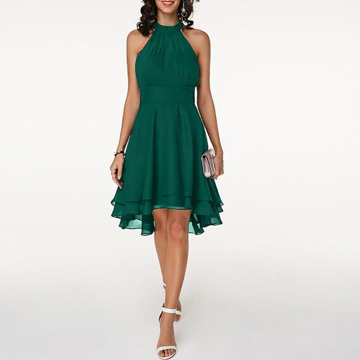 Midikleid Damen Halterausschnitt | Hochzeitsgast Kleid Damen Rüschen | Festliches Kleid Damen Ausgestellt