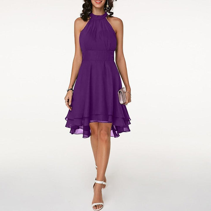 Midikleid Damen Halterausschnitt | Hochzeitsgast Kleid Damen Rüschen | Festliches Kleid Damen Ausgestellt