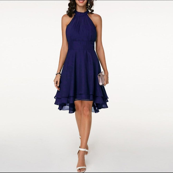 Midikleid Damen Halterausschnitt | Hochzeitsgast Kleid Damen Rüschen | Festliches Kleid Damen Ausgestellt