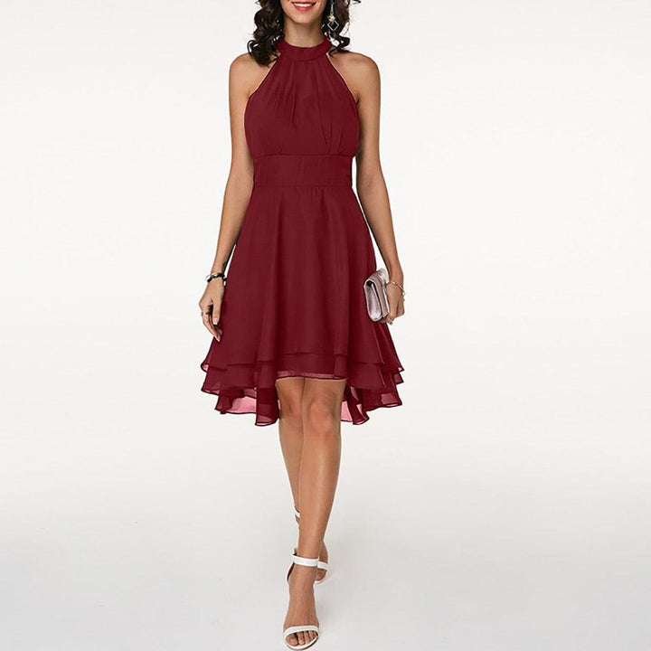 Midikleid Damen Halterausschnitt | Hochzeitsgast Kleid Damen Rüschen | Festliches Kleid Damen Ausgestellt